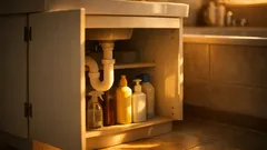 Jak udělat pořádek ve skříňce pod umyvadlem pomocí napínacích tyčí a dvoupatrové police